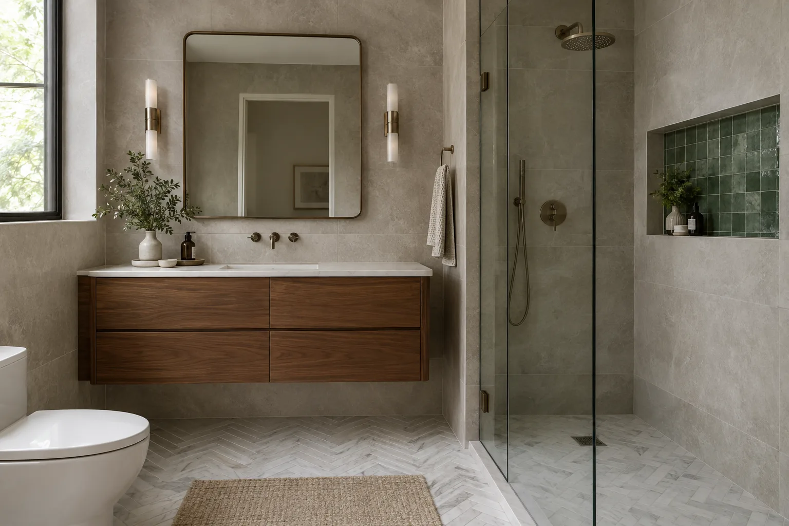 Bathroom finished with large format and mosaic tile