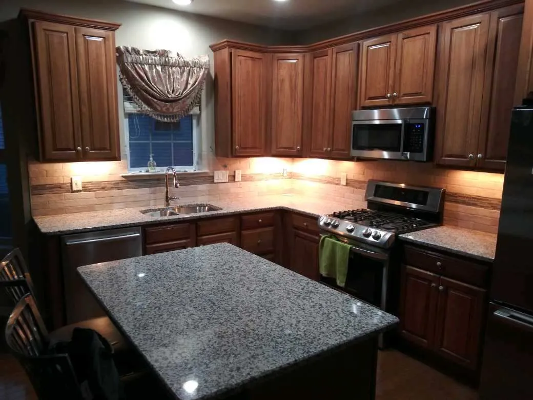 Granite island, cherry cabinetry