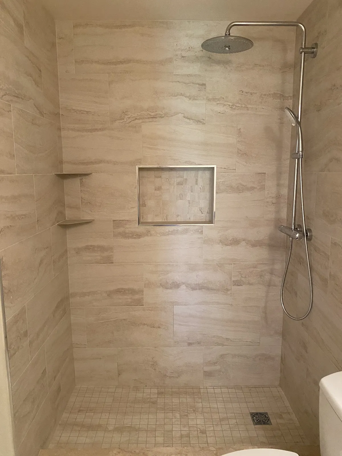 Wood-look tile shower